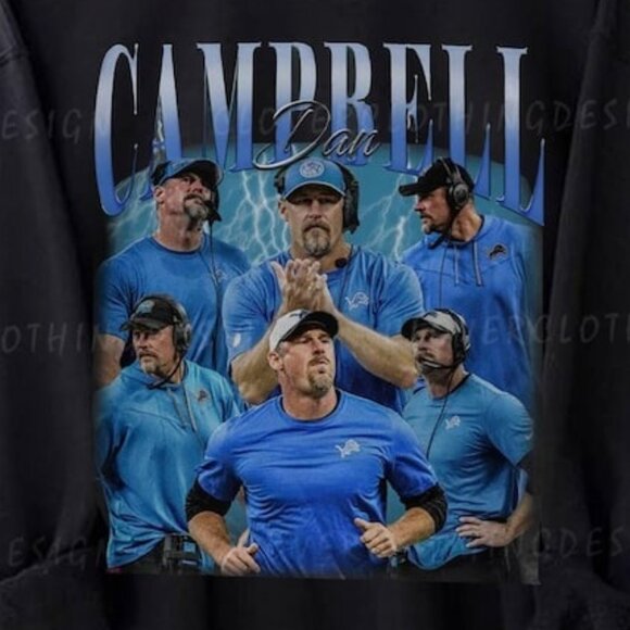 Dan Campbell Vintage Sweatshirt Retro NFL Detroit Football Crewneck Fan Gift 05 - Picture 2 of 5